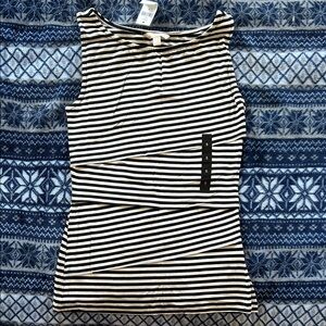 Banana Republic Black & White Striped Sleeveless Tank